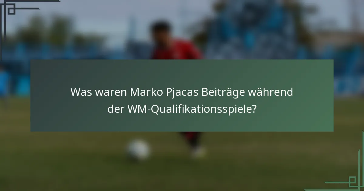 Was waren Marko Pjacas Beiträge während der WM-Qualifikationsspiele?